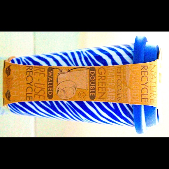 ECO ONE REUSE ME TRAVEL MUG ZEBRA ROYAL BLUE SILICON LID COFFEE 10 OZ - Picture 5 of 5